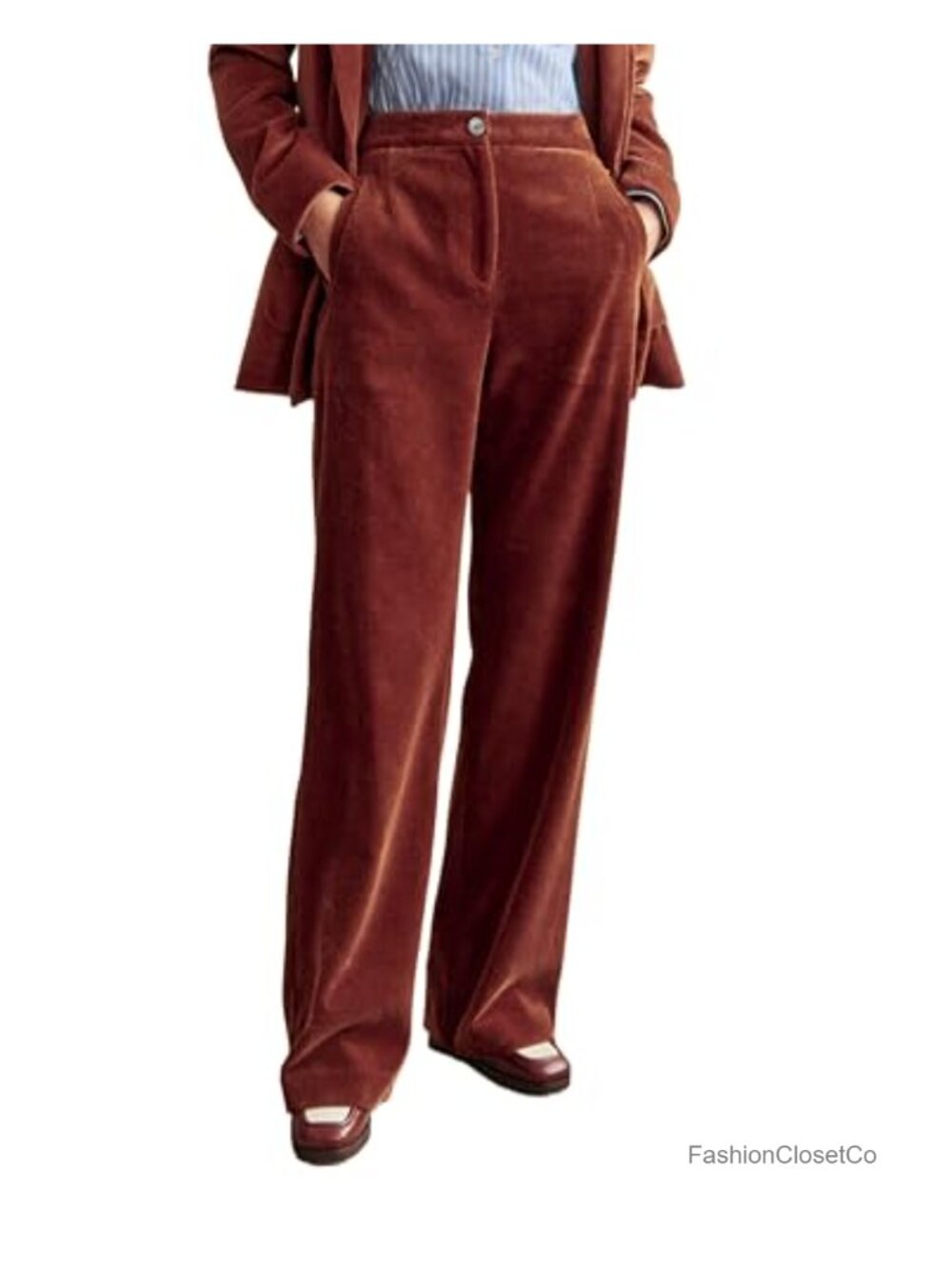 Women's Corduroy Straight Leg Pants Elastic Waisted Casual Stretchy Loose Fit